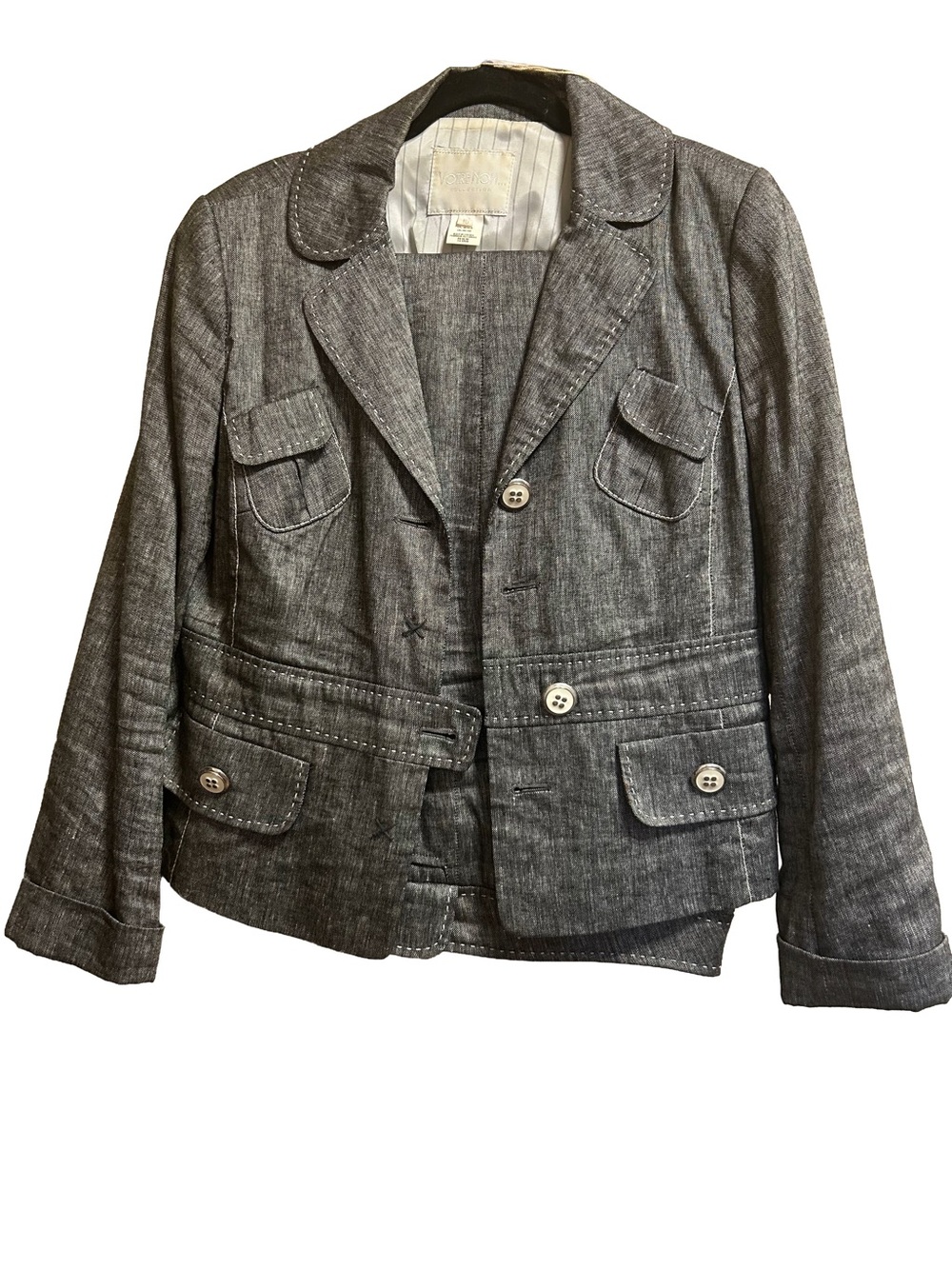 Vintage Votre Nom Linen Viscose Pantsuit Gray Cargo Suit Jacket Set